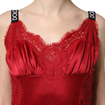 Dolce & Gabbana Red Silk Sleeveless Maxi Long Lace Trim Dress