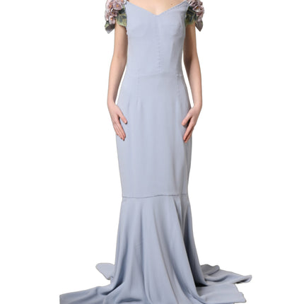 Dolce & Gabbana Light Blue Hydrangea Embellished Cap Sleeve Dress