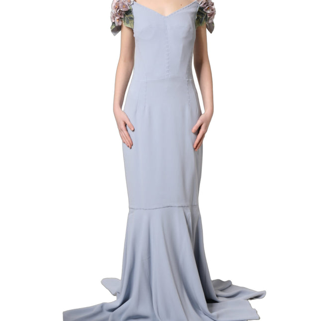 Dolce & Gabbana Light Blue Hydrangea Embellished Cap Sleeve Dress