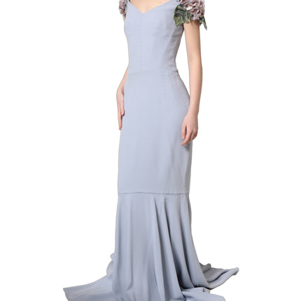 Dolce & Gabbana Light Blue Hydrangea Embellished Cap Sleeve Dress