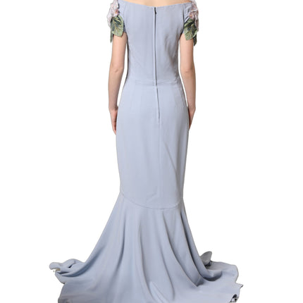 Dolce & Gabbana Light Blue Hydrangea Embellished Cap Sleeve Dress