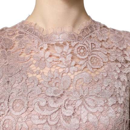 Dolce & Gabbana Pink Lace Long Sleeves Evening Gown Dress