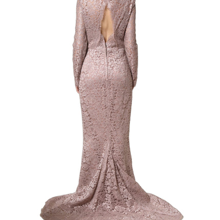 Dolce & Gabbana Pink Lace Long Sleeves Evening Gown Dress