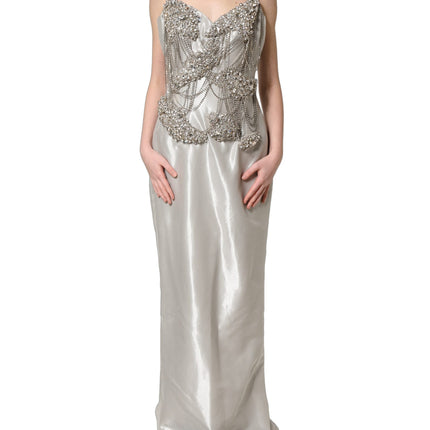 Dolce & Gabbana Silver Crystal Embellished EveningGown Dress