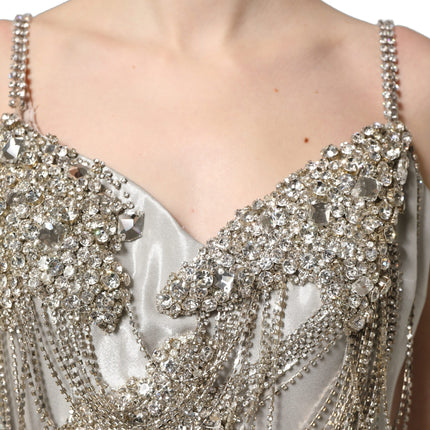 Dolce & Gabbana Silver Crystal Embellished EveningGown Dress