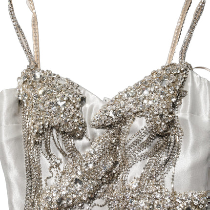Dolce & Gabbana Silver Crystal Embellished EveningGown Dress