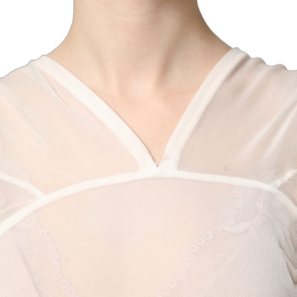 Dolce & Gabbana White Silk Sheer Draped Long Gown Dress