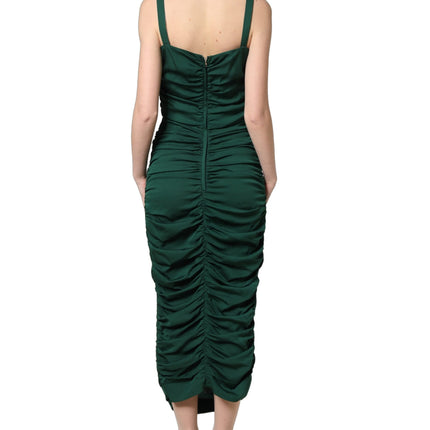 Dolce & Gabbana Green Ruched Sweetheart Bodycon Midi Dress