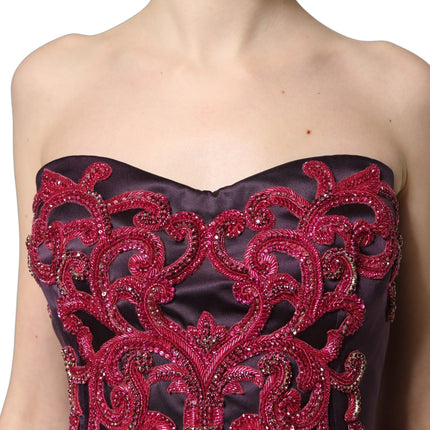 Dolce & Gabbana Purple Silk Crystal Strapless Floor Length Gown Dress