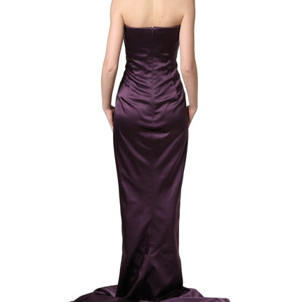Dolce & Gabbana Purple Silk Crystal Strapless Floor Length Gown Dress