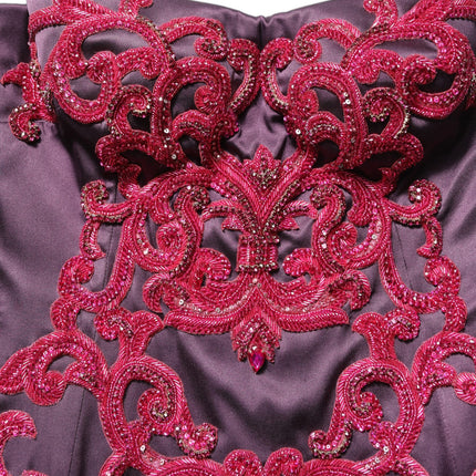 Dolce & Gabbana Purple Silk Crystal Strapless Floor Length Gown Dress