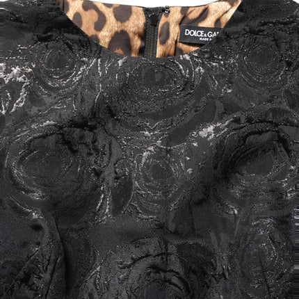Dolce & Gabbana Black Floral Jacquard Flared A-line Dress