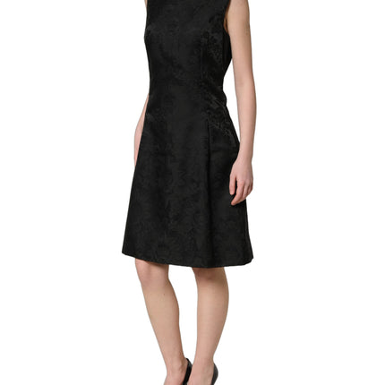 Dolce & Gabbana Black Floral Jacquard Sleeveless A-line Dress
