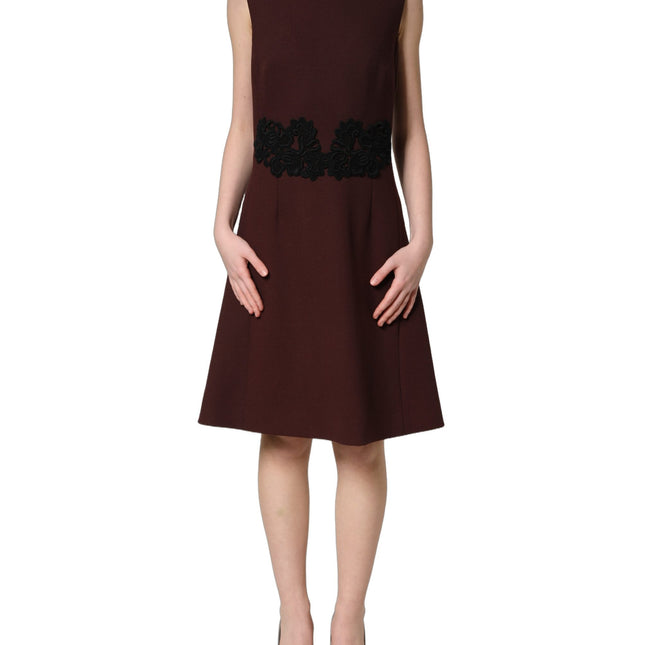 Dolce & Gabbana Maroon Lace Sleeveless Knee Length Dress