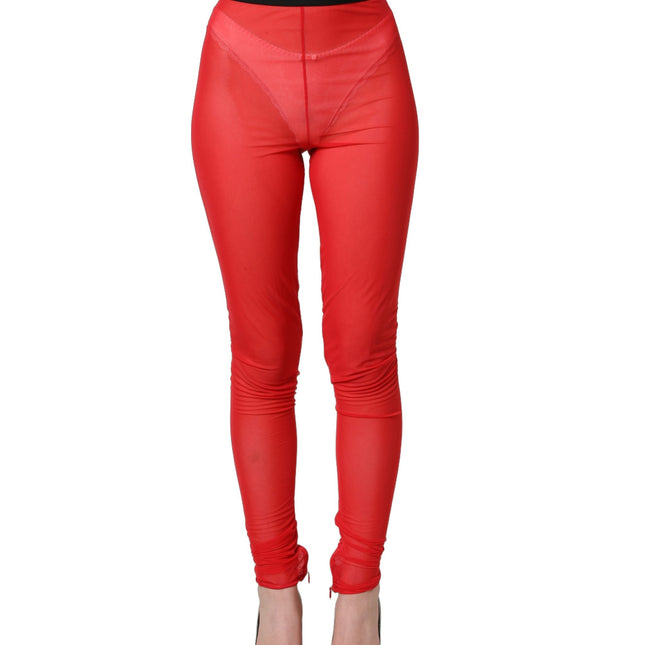 Dolce & Gabbana Red Nylon Stretch Slim Legging Trouser Pants
