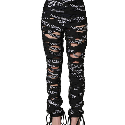 Dolce & Gabbana Black Logo Tape Cut Out Skinny High Waist Pants