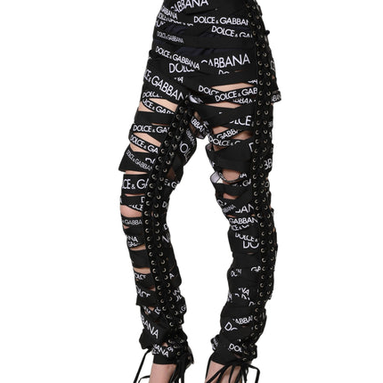 Dolce & Gabbana Black Logo Tape Cut Out Skinny High Waist Pants