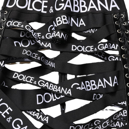 Dolce & Gabbana Black Logo Tape Cut Out Skinny High Waist Pants