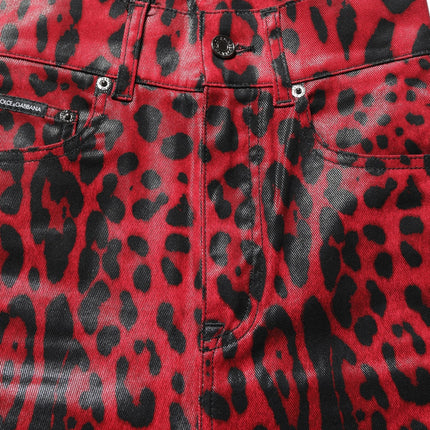 Dolce & Gabbana Red Leopard Skinny High Waist Denim Jeans