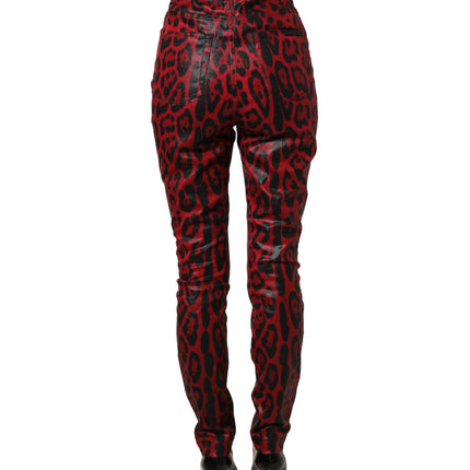 Dolce & Gabbana Red Leopard Skinny High Waist Denim Jeans
