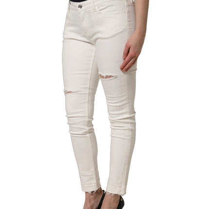 Dolce & Gabbana White Tattered Skinny Cotton Denim Jeans