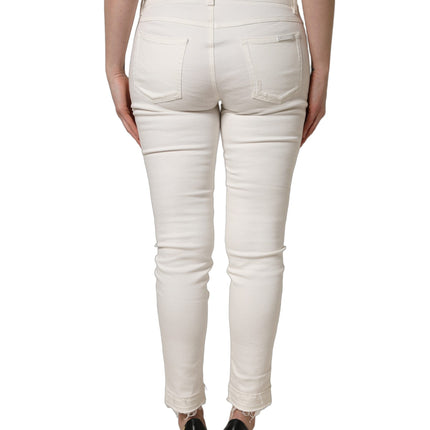 Dolce & Gabbana White Tattered Skinny Cotton Denim Jeans