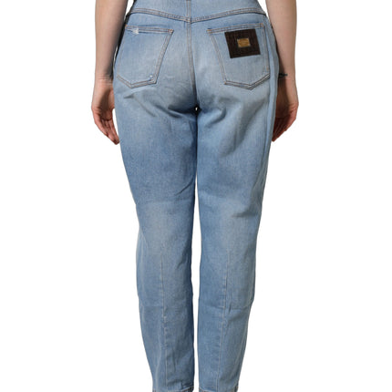 Dolce & Gabbana Blue Distressed Pleated Cotton Denim Jeans