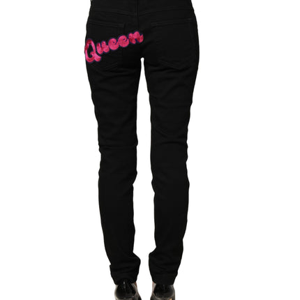 Dolce & Gabbana Black Queen Embroidery PRETTY Denim Jeans