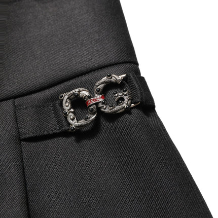 Dolce & Gabbana Black Wool High Waisted Logo Trouser Pants