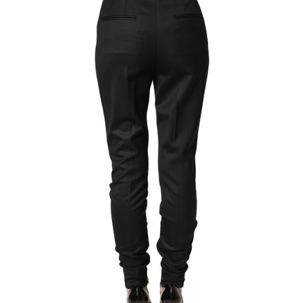 Dolce & Gabbana Black Wool High Waisted Logo Trouser Pants