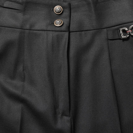 Dolce & Gabbana Black Wool High Waisted Logo Trouser Pants