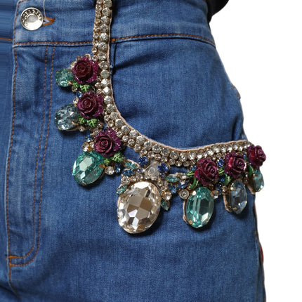 Dolce & Gabbana Blue Cotton Embellished BermudaDenim Shorts