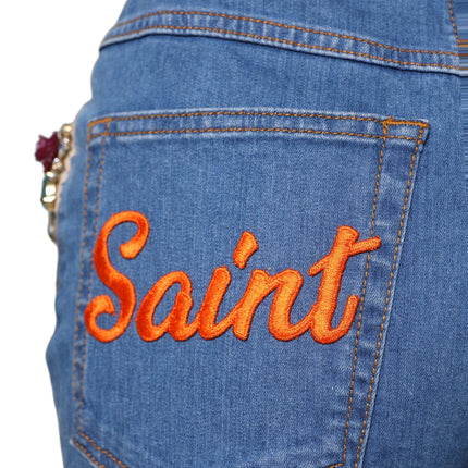Dolce & Gabbana Blue Embellished Wide Cropped Denim Jeans