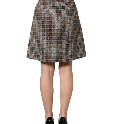 Dolce & Gabbana Brown Tweed Kick Pleat High Waist Mini Skirt