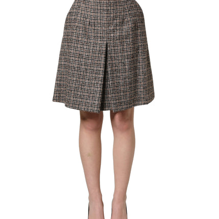 Dolce & Gabbana Brown Tweed Kick Pleat High Waist Mini Skirt
