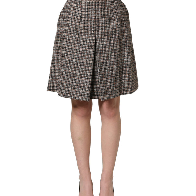 Dolce & Gabbana Brown Tweed Kick Pleat High Waist Mini Skirt
