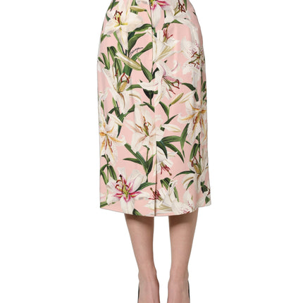 Dolce & Gabbana Pink Lilium Print High Waist Pencil Skirt