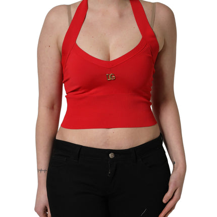 Dolce & Gabbana Red Viscose Sleeveless Halter Crop Tank Top