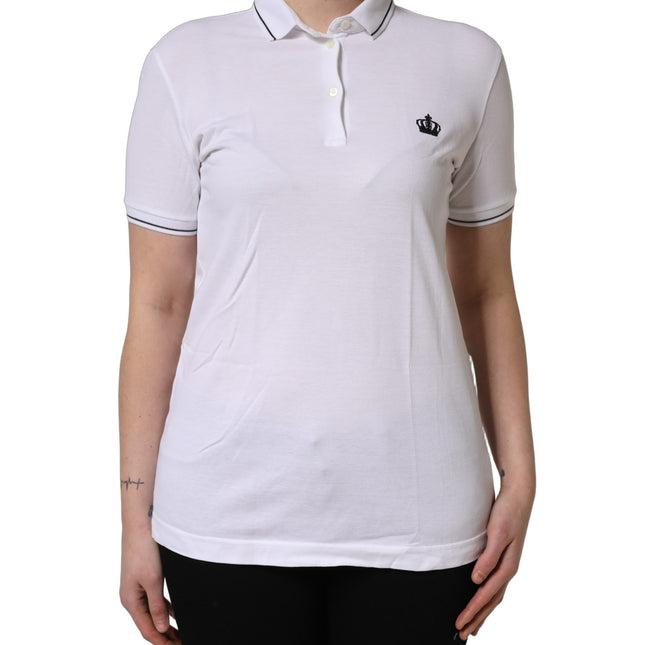 Dolce & Gabbana White Crown Cotton Short Sleeves Polo Top
