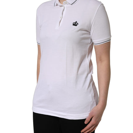 Dolce & Gabbana White Crown Cotton Short Sleeves Polo Top