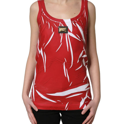 Dolce & Gabbana Red White Abstract Cotton Sleeveless Tank Top