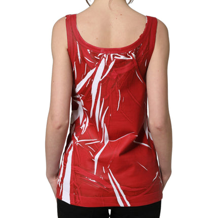 Dolce & Gabbana Red White Abstract Cotton Sleeveless Tank Top