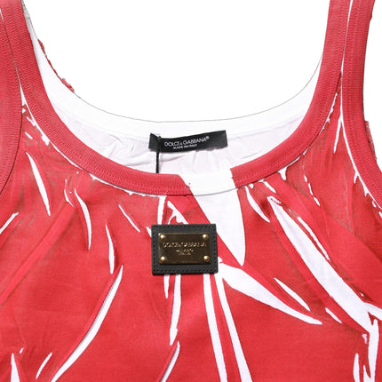 Dolce & Gabbana Red White Abstract Cotton Sleeveless Tank Top