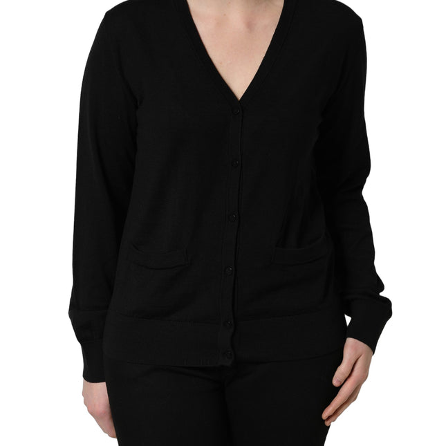 Dolce & Gabbana Black Wool Knit Button Cardigan Sweater