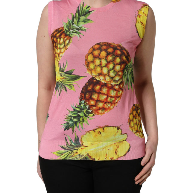 Dolce & Gabbana Pink Pineapple Roundneck Sleeveless Tank Top