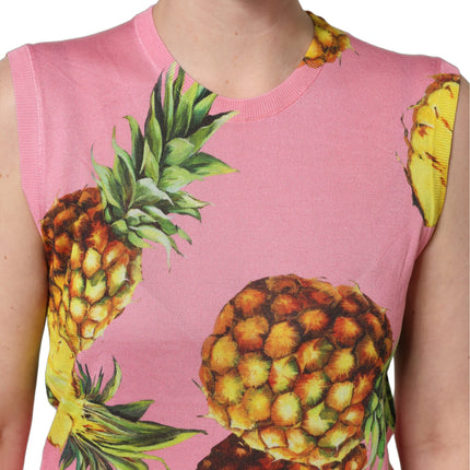 Dolce & Gabbana Pink Pineapple Roundneck Sleeveless Tank Top