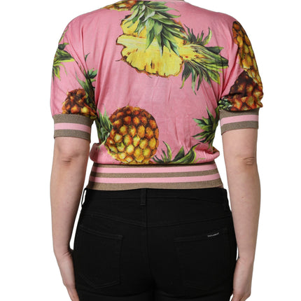 Dolce & Gabbana Pink Pineapple Vneck Short Sleeve Cropped Top