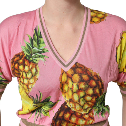 Dolce & Gabbana Pink Pineapple Vneck Short Sleeve Cropped Top