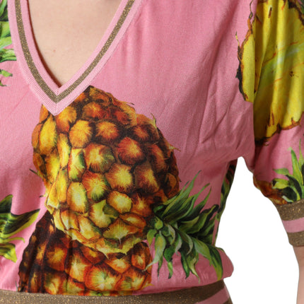 Dolce & Gabbana Pink Pineapple Vneck Short Sleeve Cropped Top