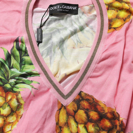 Dolce & Gabbana Pink Pineapple Vneck Short Sleeve Cropped Top